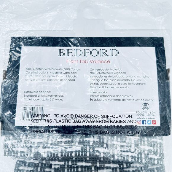 Top Treatment Grey Bedford 58 'x13" One Front Tab Valance Window‎ Curtain New - Picture 2 of 3